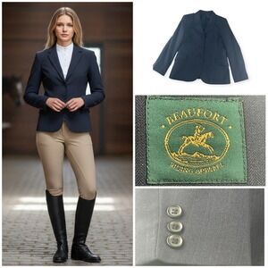 Beaufort Riding Apparel Navy Herringbone Blazer Women 14R Equestrian Show Jacket